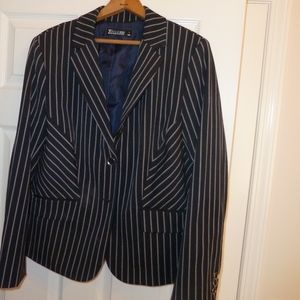 Navy pinstripe suit blazer